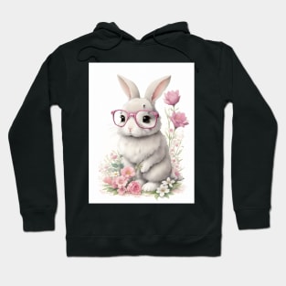 Bunny with pink glasses and flowers Hoodie